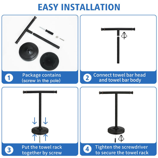 RUMOSE 13 Inch Oil Rubbed Bronze Towel Stand Hand Towel Holder Bathroom Kitchen Vanity Countertop T-Shape Towel Rack Free Standing Stainless Steel Towel Bar Towel Ring