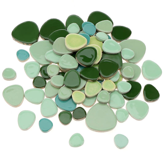 Yatinkim 500g Ceramic Mosaic Tiles Irregular Broken Porcelain Pieces DIY Decoration Green Pebble Oval Crafts Art Projects Glazed Supplies Plates Pool Flowerpots Stone Material