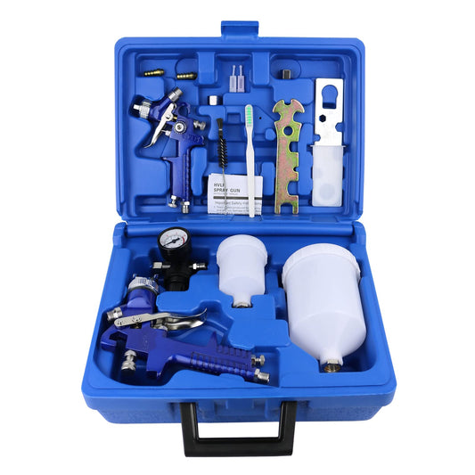 2-Sprayer HVLP Air Gravity Spray paint Gun,1.0mm 150ml & 1.4mm 600ml Auto Gravity Feed Painting with Locking Air Pressure Regulator Gauge Air Spray Nozzle Gun for Cake Decoration,Model Making