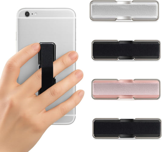 Ceemiaa 4-Pack Phone Strap Grip Elastic Finger Holder & Kickstand with Strong Adhesive for Smartphones | Black, Silver