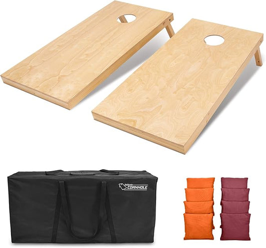 GoSports Regulation Size Wooden Cornhole Set with Natural Wood Finish - Includes Carrying Case