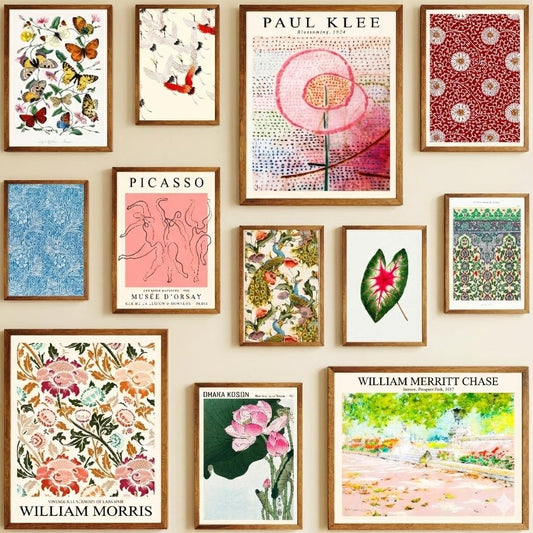 15PCS Eclectic Art Print Set - Unframed Vintage Gallery Wall Decor Collection - Iconic Artists Klee, Picasso, William Morris, Chase - Botanical, Abstract, and Cultural Prints for Bedroom, Living Room, or Office - Multiple Sizes