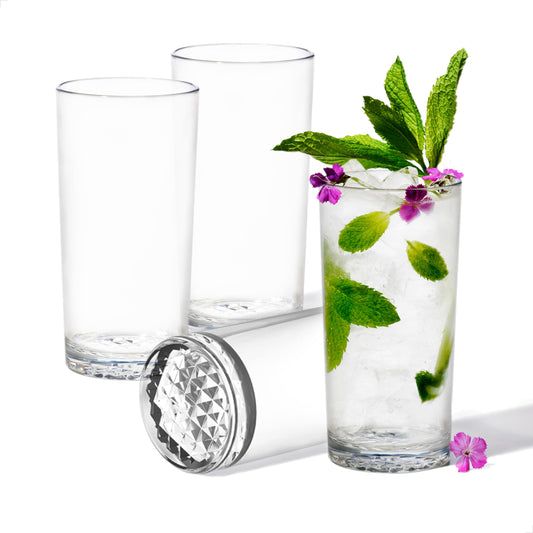 TOSSWARE Reserve 14oz Highball Set of 4, Premium Quality, Dishwasher Safe & Heat Resistant Unbreakable Plastic Cocktail Glasses, 4 Count (Pack of 1), Clear