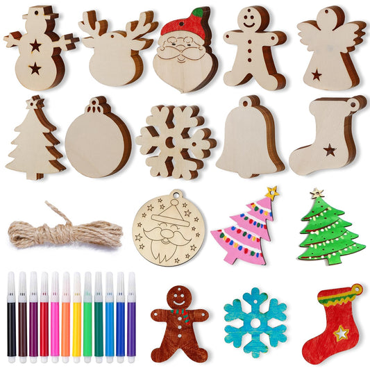 WeCraftool Christmas Crafts,100pcs DIY Wooden Ornaments for Crafts Arts,Stocking Stuffers Gifts for Ages 4 5 6 7 8+ Years Kids Boys Girls-Unfinished Wood Slices with Painting Kit Christmas Ornaments
