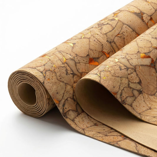 TINAFEITEM Mosaic Texture Cork Fabric Roll by the Yard, Soft Flexible Cork Fabric for Sewing and DIY Crafts, Easy Cut Material for Bags, Wallets, Home Decor and Accessories, 12.8 x 54 Inches