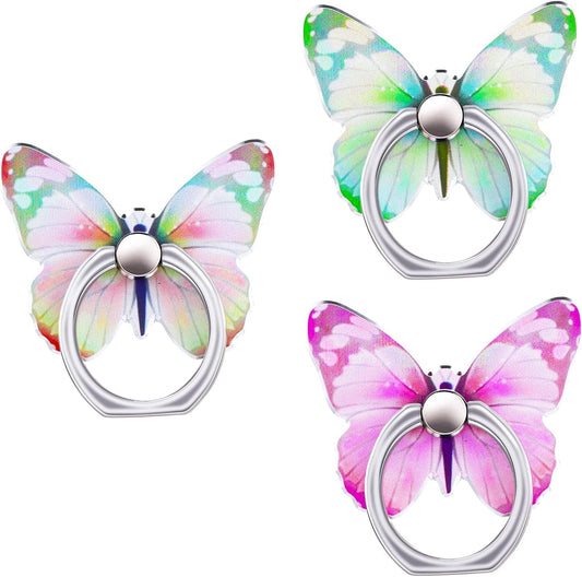 cobee 3 360Rotation Pcs Butterfly Cell Phone Ring Stand Holder, Cute Butterfly Pattern Painted Metal Finger Stand