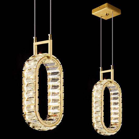 zhllmq Kitchen Island Mini Light Fixture Modern Led Crystal Pendant Light Gold Oval Chandelier for Dining Room Living Room Kitchen Bedroom Bar（1-Pack