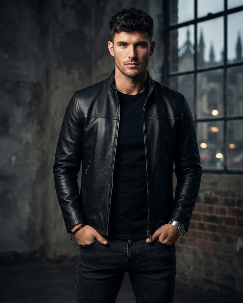 Sowachi Men's Biker Style Black Leather Jacket