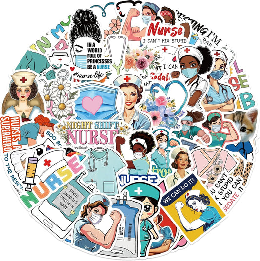 YINFENGKANHAI 52 Piece Doctor Nurse Stickers - Medical Science Equipment, Human Body Anatomy, Waterproof PVC, Kind