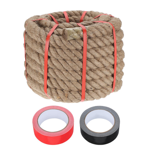MECCANIXITY Jute Rope 1.4 Inch x 15ft, Thick Twine Rope Ropes Braided Jute Twine Natural Brown Burlap Cord String Heavy Twisted with Tapes for Decorative Crafts Railing Swing Tug of War