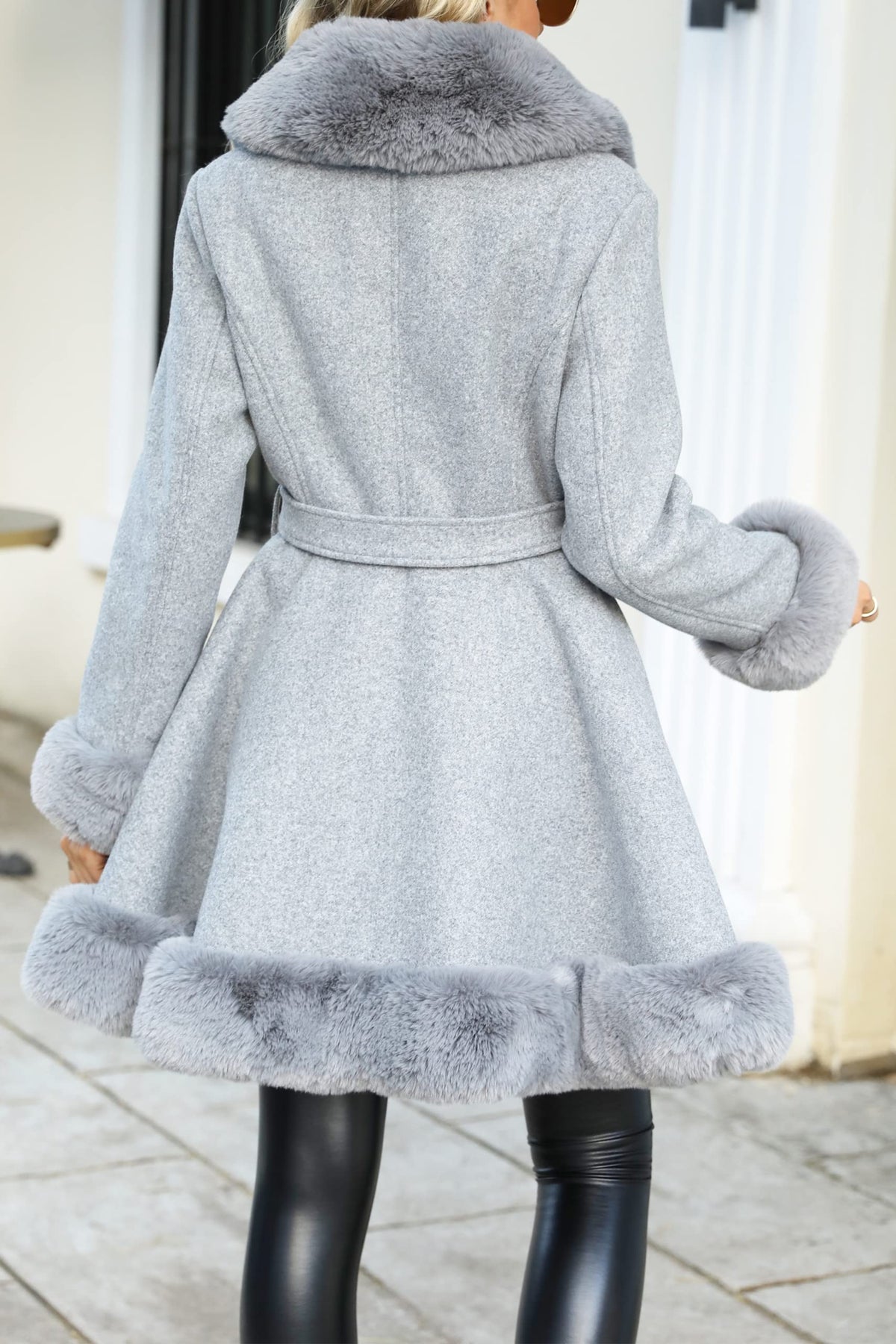 Bellivera Faux Fur Jacket Women Fur-lined Winter Thicken Parka Long Sleeve Coat with Belt 242A Grey L