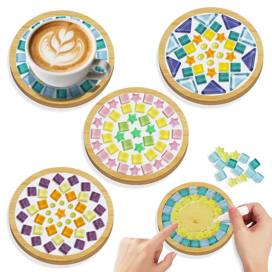 Tumwisk Mosaic Tiles, 4 Sets DIY Glass Mosaic Tiles for Crafts,4 Styles of DIY Mosaic Coaster Kit Material Package for Adults Handmade Home Table Desk Decoration Housewarming Present