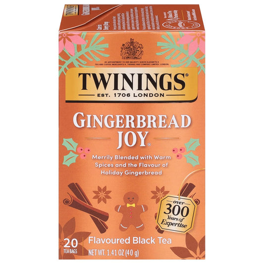 Twinings Gingerbread Joy Black Tea - Caffeinated Ginger & Cinnamon Flavor, 20 Individually Wrapped Bags