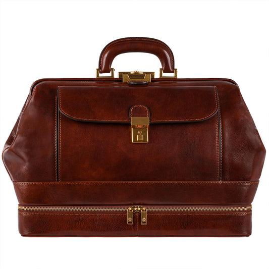 Time Resistance Leather Medical Doctor Bag - Vintage Style Medium Satchel (Brown)