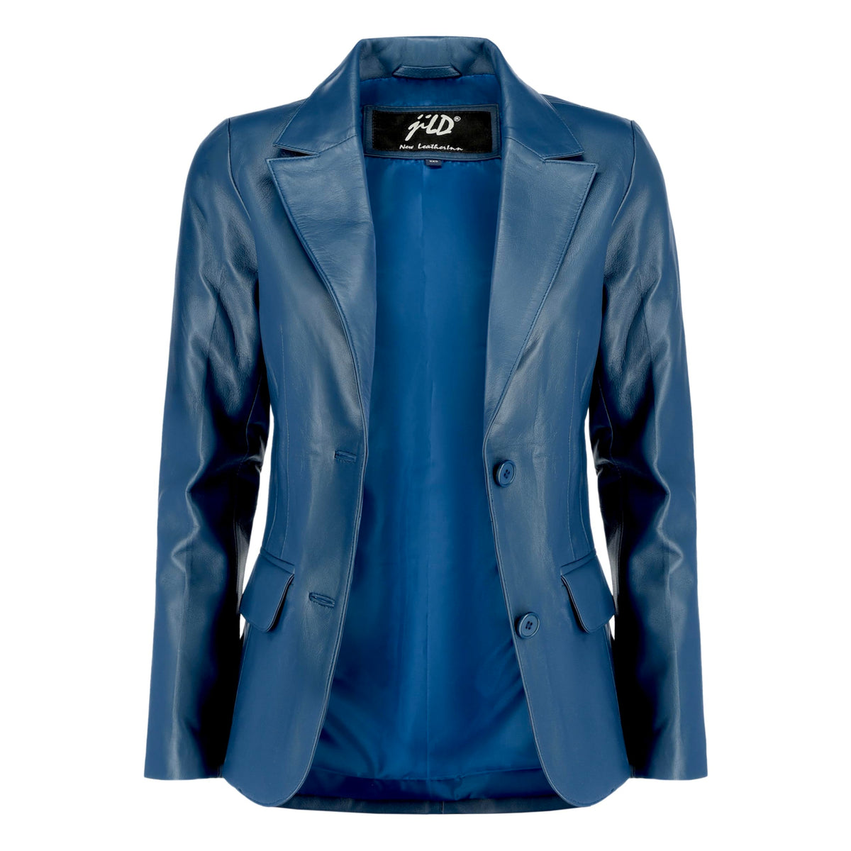 Jild Classic 2-Button Lambskin Leather Blazer Women - Casual Coat Long Sleeves Suit Style Leather Jacket Women (LC-Blue-3XL)