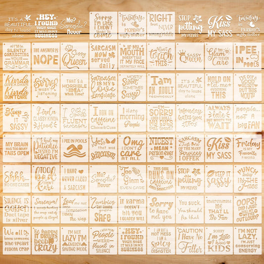 Marspark 66 Pcs Small Stencils for Crafts Reusable 3 Inch Stencils for Painting on Wood DIY Craft Paint Template for Wall Home Decor Card Rock Canvas Drawing Holiday (Sarcastic)