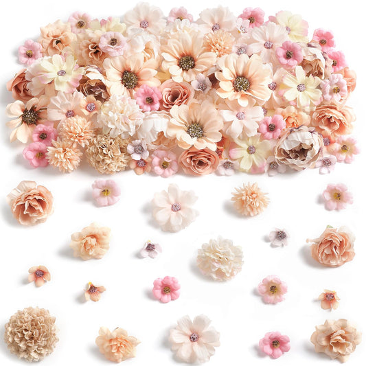 rongflower Faux Flower Heads Mini Champagne Artificial Flower Heads Fake Peony Daisy Rose Flowers Multicolor Small Silk Daisy Flower Heads for Craft Garland Wedding Party DIY Home Decoration,2-4 cm