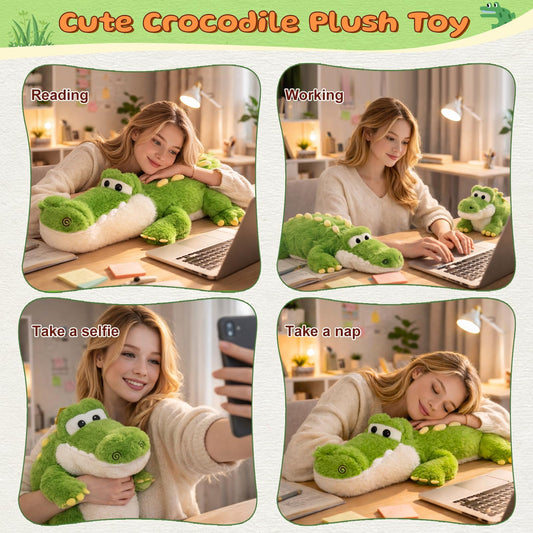 TITQWOP Alligator Stuffed Animal Plush Toy, Lying Flat Crocodile Hugging Pillow, Soft Long Plush for Kids & Adults, Cute Green Alligator Plush for Bed, Sofa, Gift 35.4in