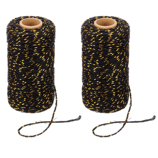 PATIKIL 2mm x 109 Yard Cotton Butcher Twine, 2 Roll Cotton Bakers Twine String Rope Cord for Gift Wrapping Arts Crafts Party Decorations Gardening, Gold Black