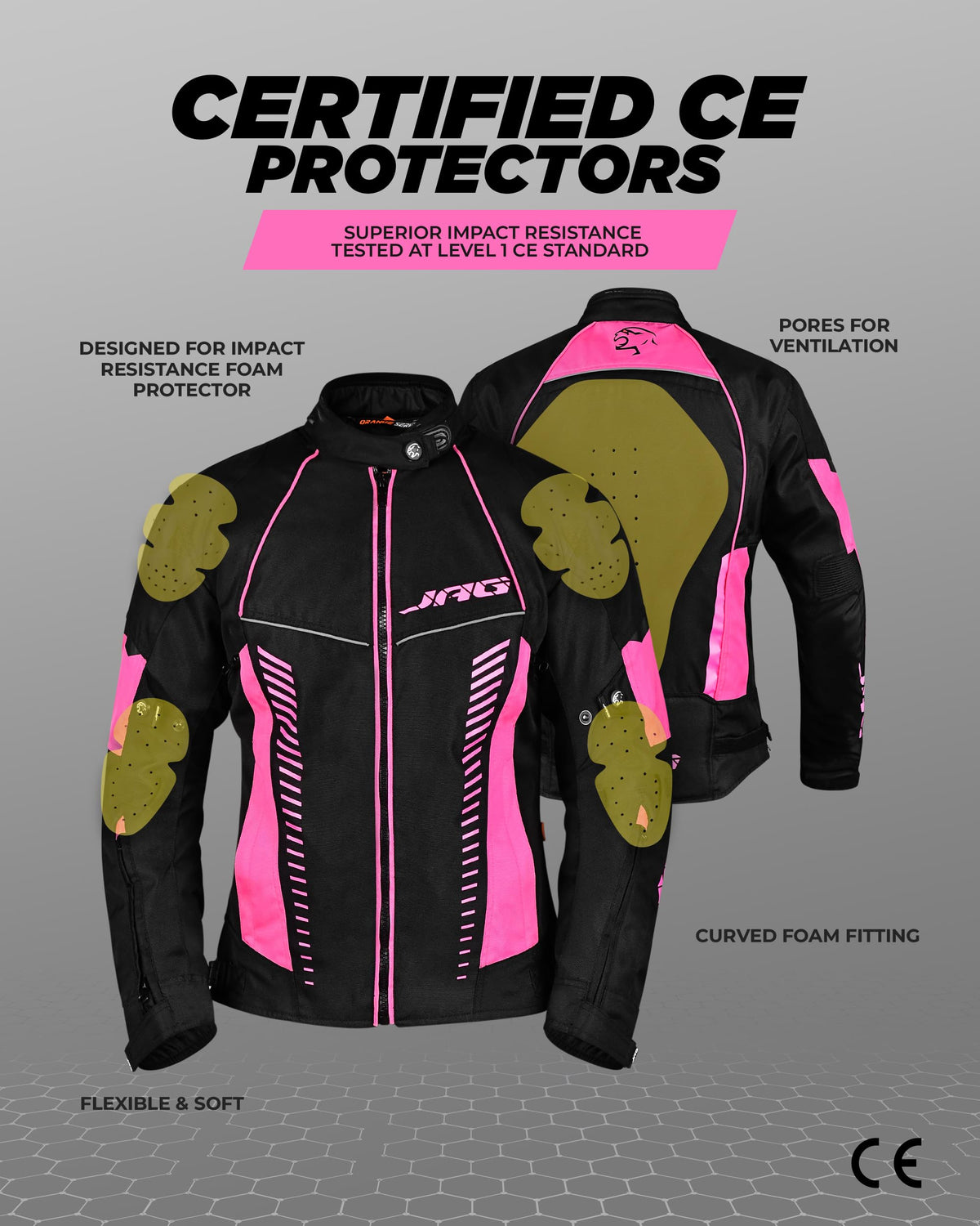 J.A.G. JAG Touring Motorcycle Jacket for Women, All Season Adventure Women's Dual Sport Jacket with CE Armor Cordura Fabric