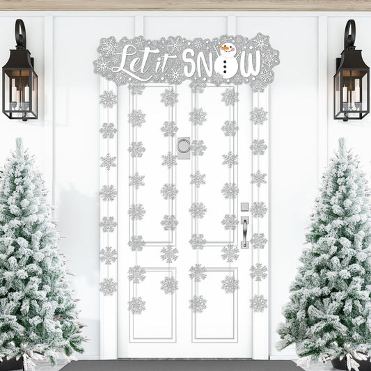 Blosssound Let It Snow Winter Door Decorations Snowflake Wonderland Doorway Curtain Let It Snow Sign with Snowflake Hanging Door Streamers Holiday Garland Banner for Winter Party Supplies(Sliver)