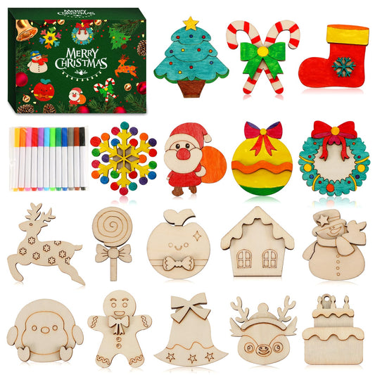 Worgree Christmas Crafts for Kids, 36pcs DIY Wooden Magnets Art Craft Supplies Painting Kit for Boys Girls Ages 4-8 8-12 Xmas Stocking Stuffers Toys Party Favors Gifts Goodie Bag Fillers Holiday Decor