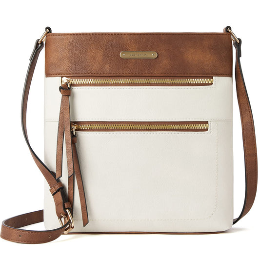 BOSTANTEN Crossbody Bags for Women Trendy Vegan Leather Purse Designer Shoulder Handbags with Adjustable Strap Zipper Pocket Beige with Brown
