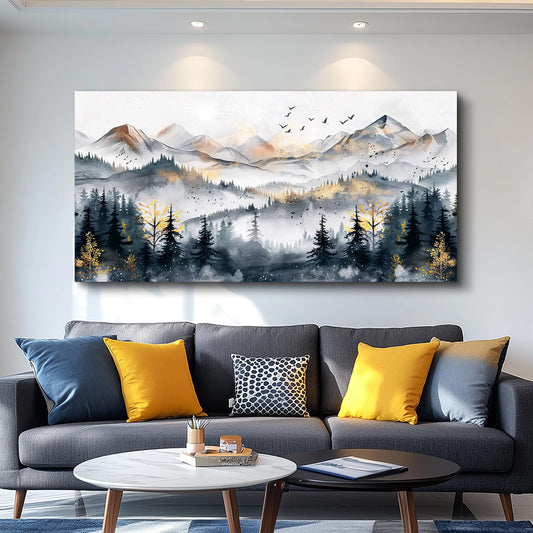KELIYUAN Abstract Wall Decor For Bedroom Canvas Wall Art For Living Room Office Decoration Ink Mountain Landscapes Painting Misty Forest Wall Artwork Ready To Hang Room Home Decor 20"x40"
