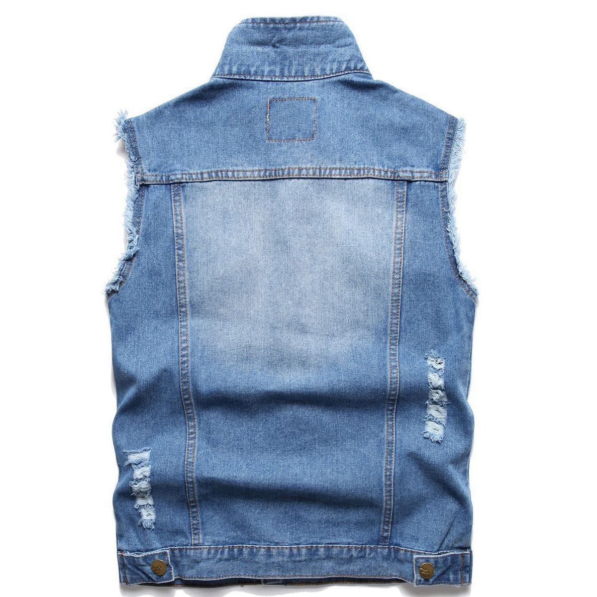 JUDIGODR Denim Vest Men Lapel Sleeveless Slim Fit Retro Ripped Casual Bule Jean Vest and Jacket for Men's (L,Lightblue 813)