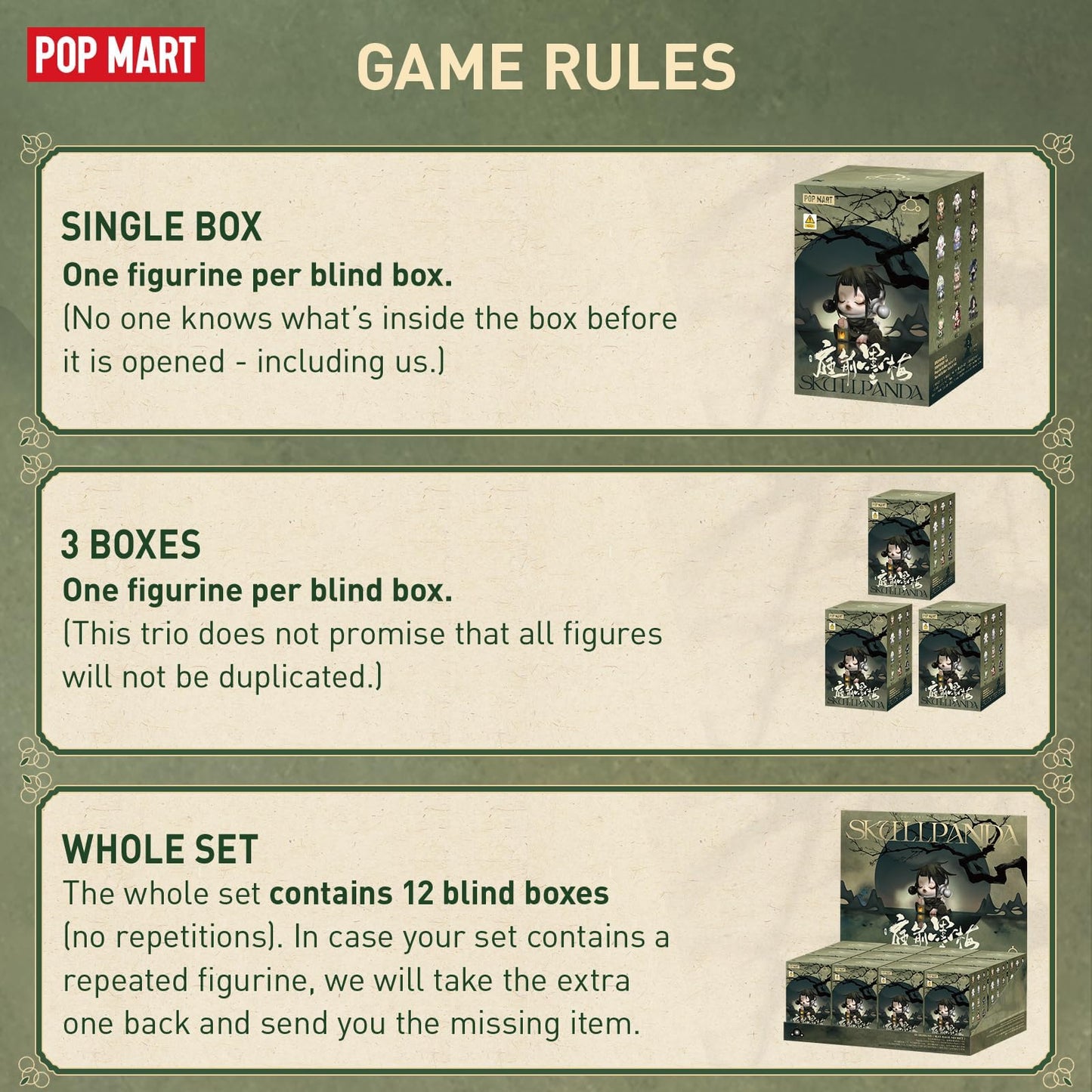 POP MART SKULLPANDA The Ink Plum Blossom Series Figures, 12PCs SKULLPANDA Blind Box Figures, Random Design Action Figures Collectible Toys Home Decorations, Holiday Birthday Gifts, Whole Set