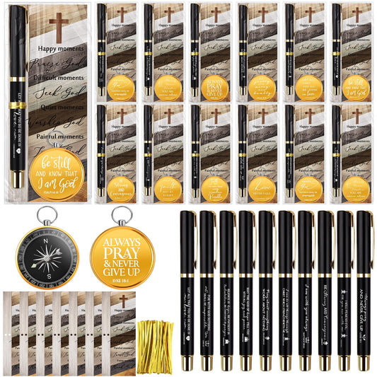 Spakon 30 Sets Christian Gifts for Men Bible Verse Compass Pen Religious Bookmark Inspirational Church Gifts for Pastor Appreciation Day Grandpa Men Christmas (Classic)