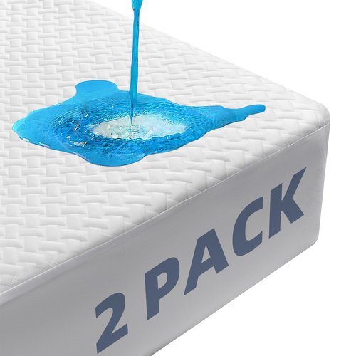 2 Pack Waterproof Mattress Protector Queen Size, Cooling Mattress Cover Queen Size Bed Soft Breathable Mattress Pad Cover Fitted 8-21'' Deep Pocket, Vinyl Free