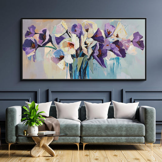 yiijeah Purple Flower Wall Decoration - 58x29 Inches Purple and White Bouquet Florid Picture Artwork Wall Decor for Bedroom Living Room Office Home Decoration