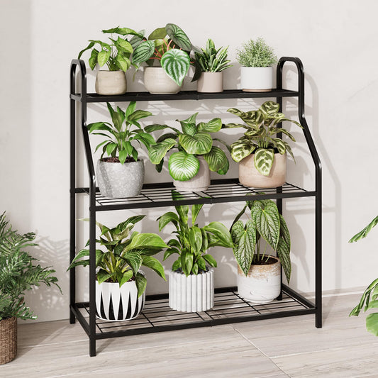 GENTINGBRO Plant Stand Outdoor 3 Tier Plant Stand Metal Plant Stands Waterproof Plant Holder Rack for Indoor Use Robust Flower Stand Plant Shelf for Living Room Balcony Garden Black