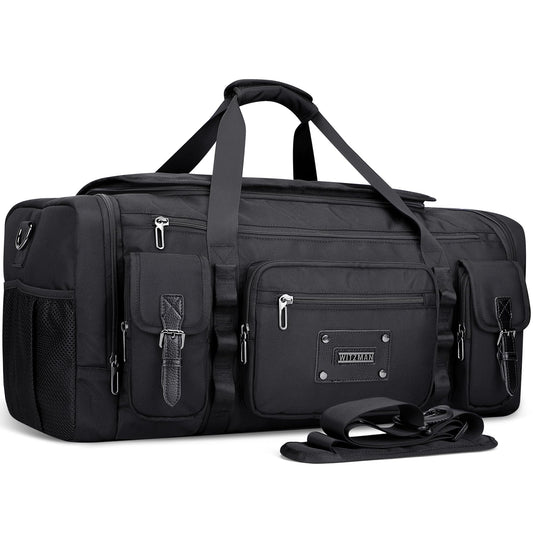 WITZMAN Duffle Bag for Men Large Carry On Weekender Bag 54L Nylon Duffle Gym Bags for Travel with Shoes Compartment(B717 Black)