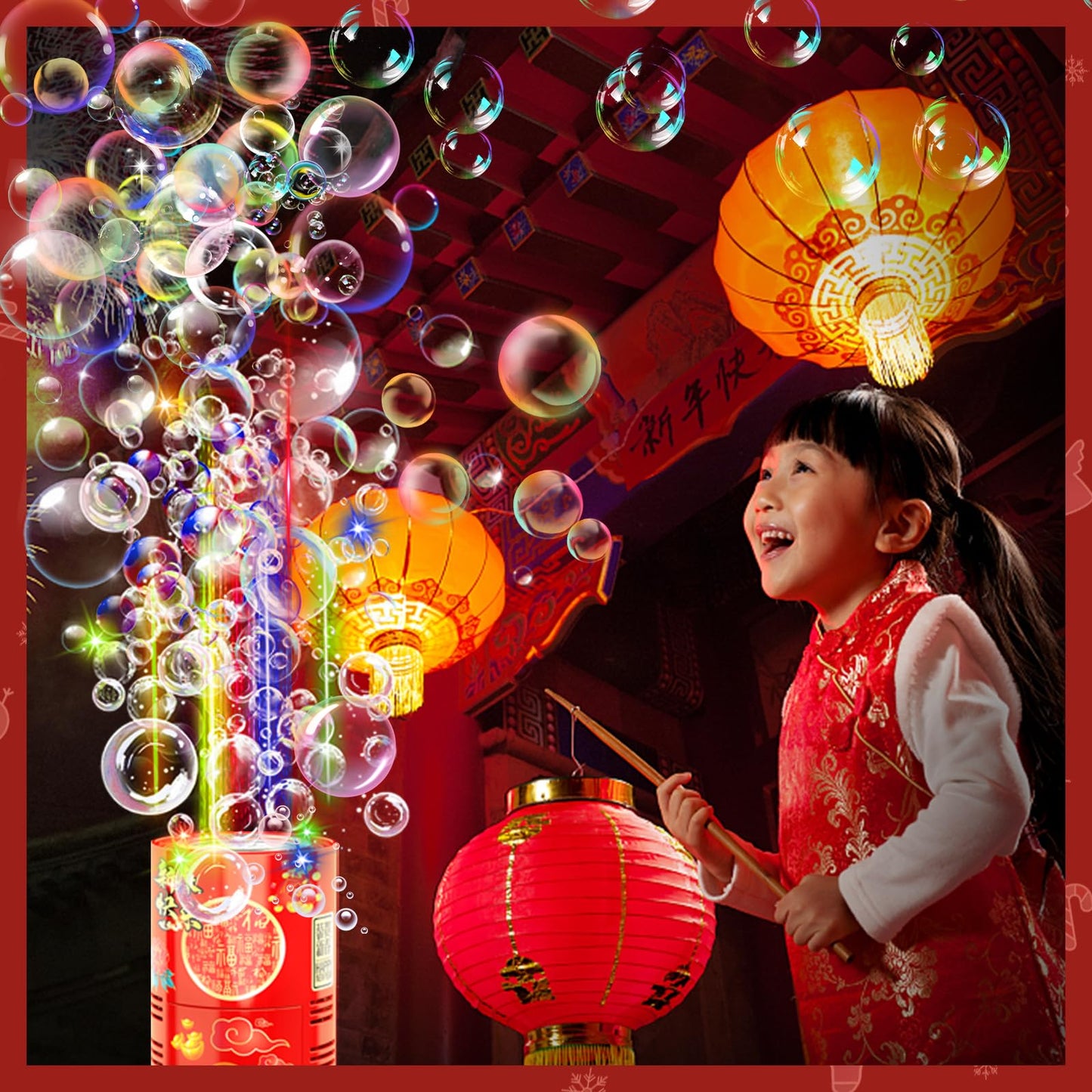 Bubble Machine (2PCS, 20 Holes) with LED Lights, Automatic Bubble Blower Toys, Portable Bubbles Maker for Wedding Christmas Chinese New Years Party Decorations, Kids Birthday Gifts, Balloons Banner