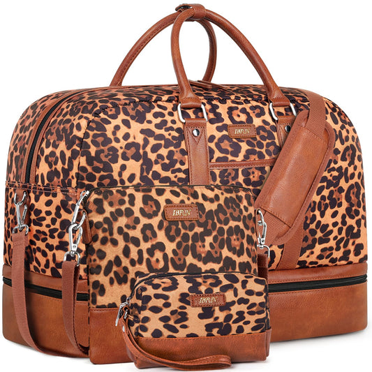 Weekender Bags for Women, Large Overnight Bag Canvas Travel Duffel Bag Carry On Tote with Shoe Compartment 21" 3Pcs Set