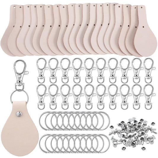 Landical 20 Pcs Leather Keychain Blank Craft Kit PU Leather Key Swivel Hook Keyring for DIY Stamping Laser Engraving(Round)