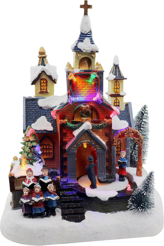 Regine Switzerland Christmas Village Church Scene - Animated Pre-Lit Musical Winter Display | Perfect Holiday Decoration