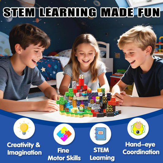 SSAWER Magnetic Blocks, 400PCS Magnetic Building Blocks, Stacking Magnets for Kids, Sensory Toy for STEM Constructions Magnet Blocks for Boys Girls Age 3+, Christmas Birthday Gifts