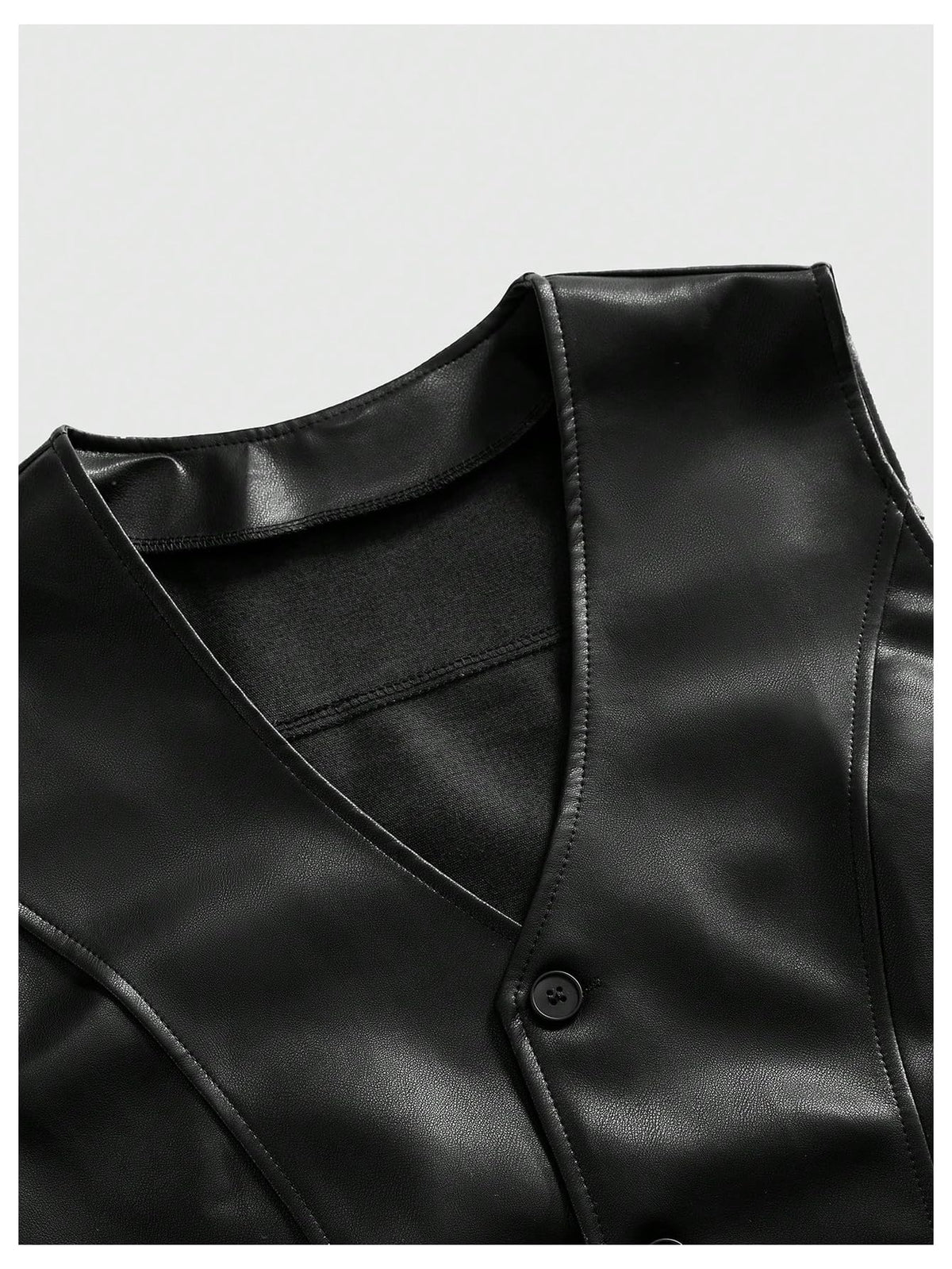 GORGLITTER Men's Faux Leather Vests Classic Button Down V Neck Western Motorcycle Vest Jacket Black Medium