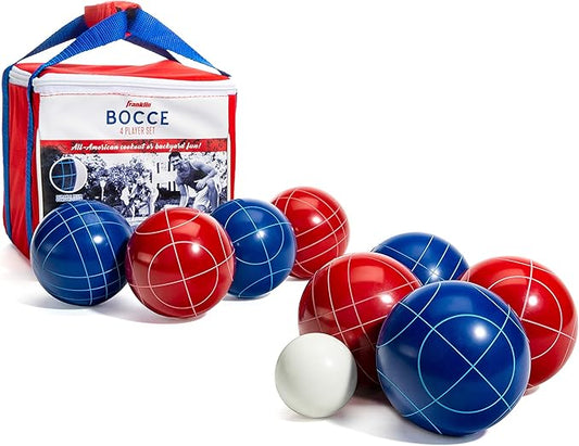 Franklin Sports Bocce Ball Set — 8 All Weather Bocce Balls and 1 Pallino — Beach, Backyard Lawn or Outdoor Party Game — Professional, American, and Starter Set Options