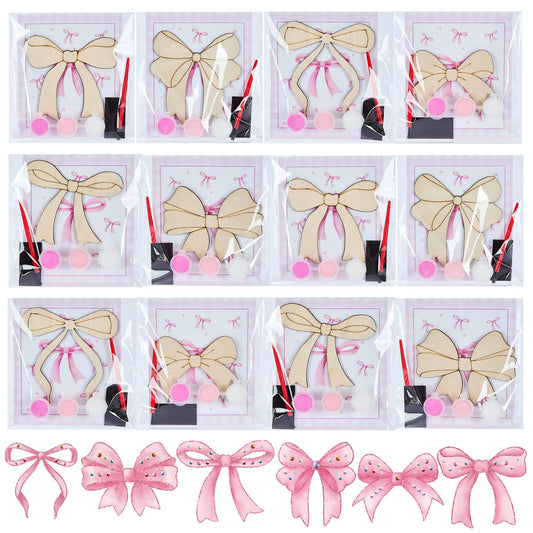 Bafeil 24 Sets Pink Bow Party Favors, DIY Wooden Bows Painting Crafts Kit with Magnets, Coquette Bow Birthday Decorations, Pink Bows Birthday Party Supplies Gifts Goodie Bags Stuffers Prizes