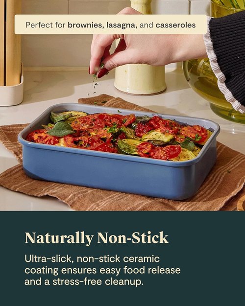 Caraway Nonstick Baking Pan Duo - 9” x 6.5” Deep Ceramic Pan, Non-Toxic & PTFE Free - Ideal for Casseroles & Lasagna - Cream
