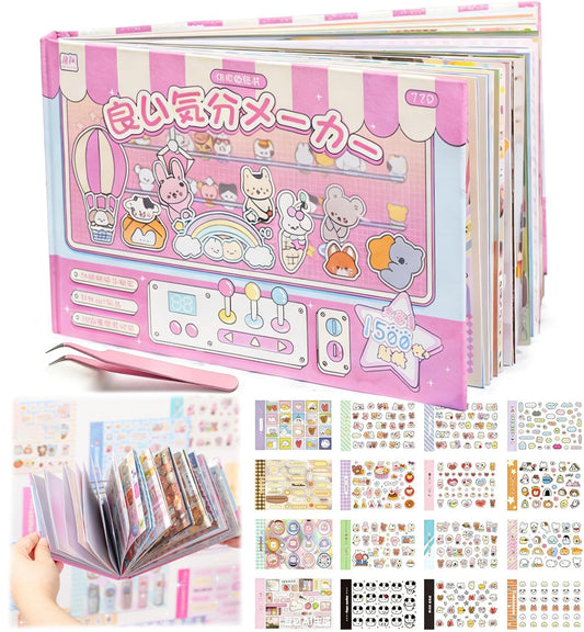 1500+ Mini Cartoon Stickers, Kawaii Stickers, 72 Sheets Japanese Sticker Book, Die-Cut DIY Journal Decoration, Scrapbooking, Planner, Gift