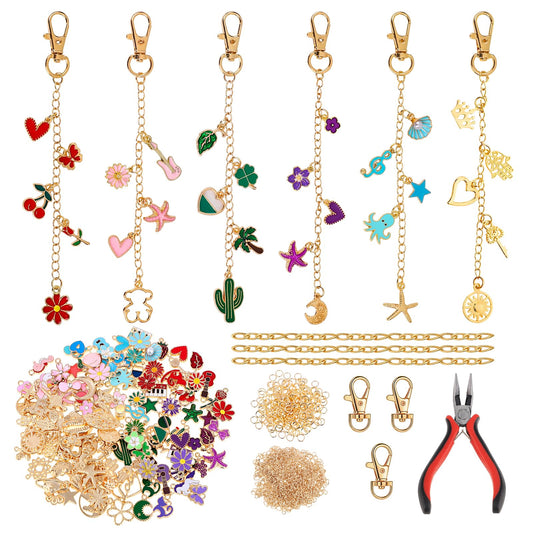 Pengxiaomei 401 Pcs Charms Jewelry Keychain Making Kits, Key Chains Women Cute Mothers Day Gifts Bag Charm Kit Including 150 Charms Keychains Making Supplies for DIY Crafting and Jewelry Gifts