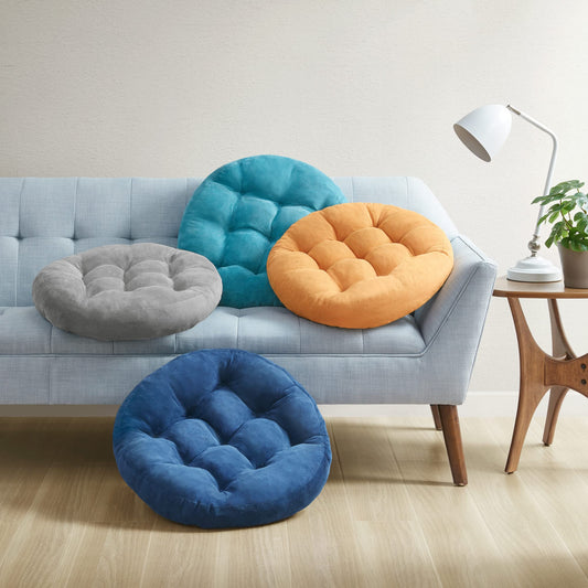 Floor Cushion Pillow Set of 2, Round Large Pillows Seating for Adults, Tufted Corduroy Cushions for Living Room Tatami, Orange Yellow, 22 Inch
