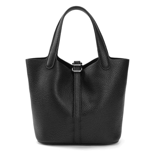 Kiss Sea Mini Bucket Bag for Women, Pebbled Vegan Leather Tote with D-Lock Detail, Convertible Crossbody Handbag