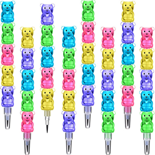 Boao 30 Pcs Stackable Pencils Plastic Bear Pencils 5 in 1 Stacking Colored for Birthday Bear Party Equipment