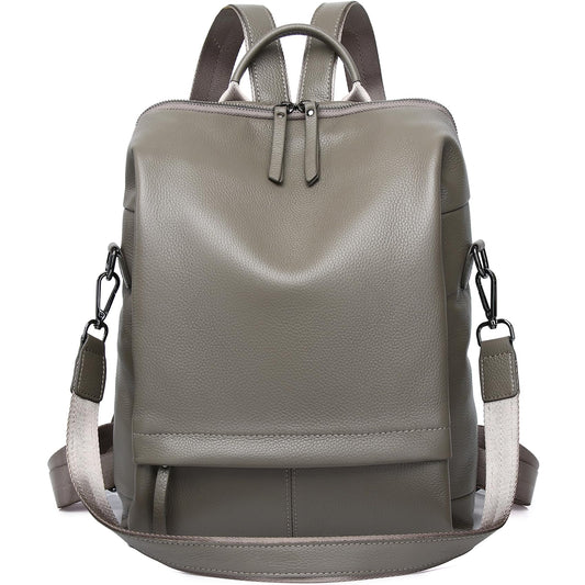 Wesccimo Genuine Leather Backpack Purse for Women, Fashion Designer Soft Backpack with Large Compartment Grey